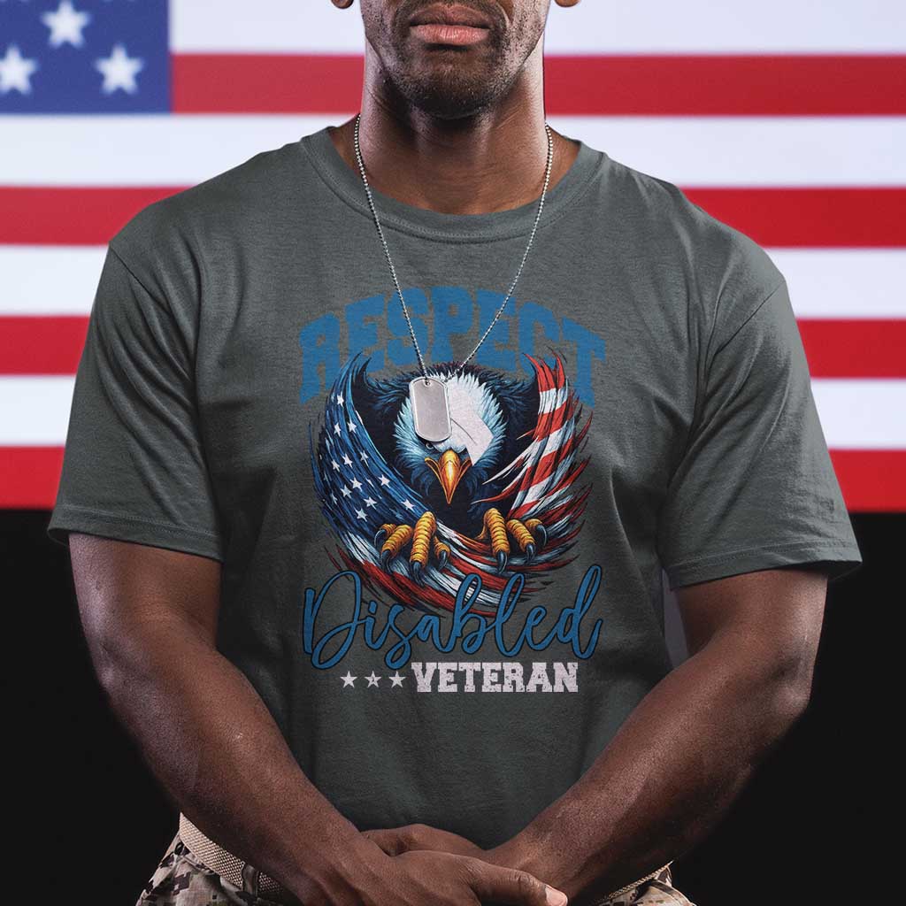 Respect Disabled Veteran T Shirt Military Soldier American Flag Bald Eagle TS11 Dark Heather Print Your Wear