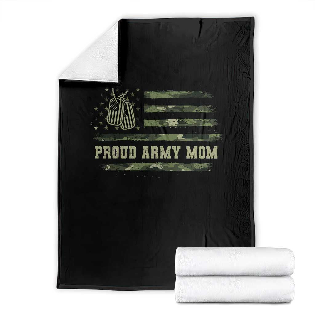 Proud Army Mom Throw Blanket Vintage Camo American Flag Veteran Mother's Day TS11 Black Print Your Wear