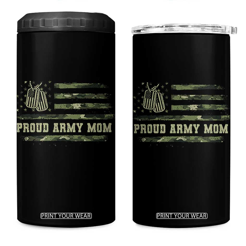 Proud Army Mom 4 in 1 Can Cooler Tumbler Vintage Camo American Flag Veteran Mother's Day TS11 One Size: 16 oz Black Print Your Wear