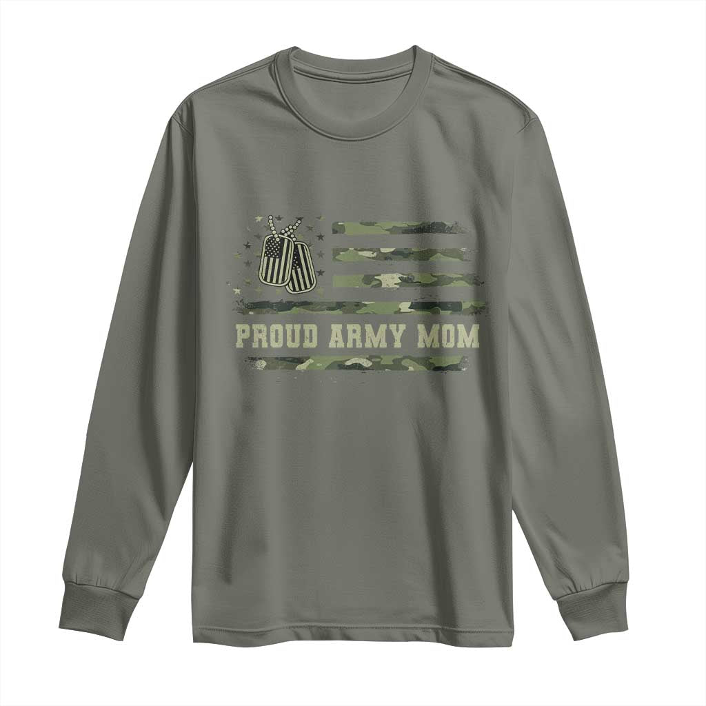 Proud Army Mom Long Sleeve Shirt Vintage Camo American Flag Veteran Mother's Day TS11 Military Green Print Your Wear