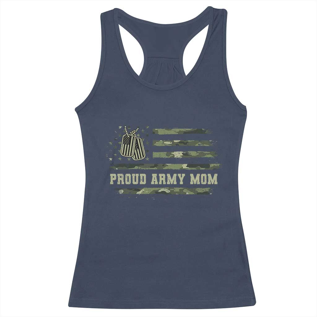 Proud Army Mom Racerback Tank Top Vintage Camo American Flag Veteran Mother's Day TS11 Navy Print Your Wear