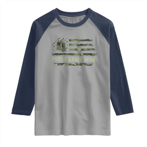 Proud Army Mom Raglan Shirt Vintage Camo American Flag Veteran Mother's Day TS11 Sport Gray Navy Print Your Wear