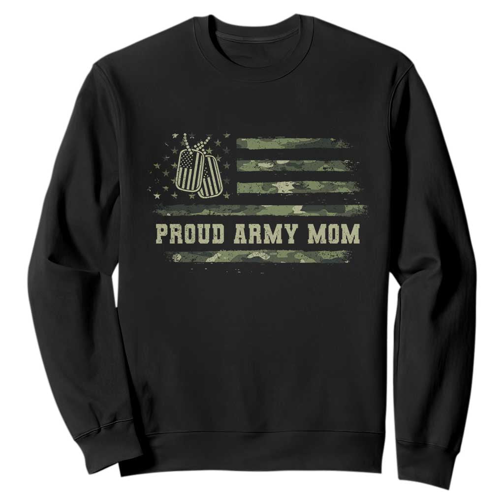 Proud Army Mom Sweatshirt Vintage Camo American Flag Veteran Mother's Day TS11 Black Print Your Wear