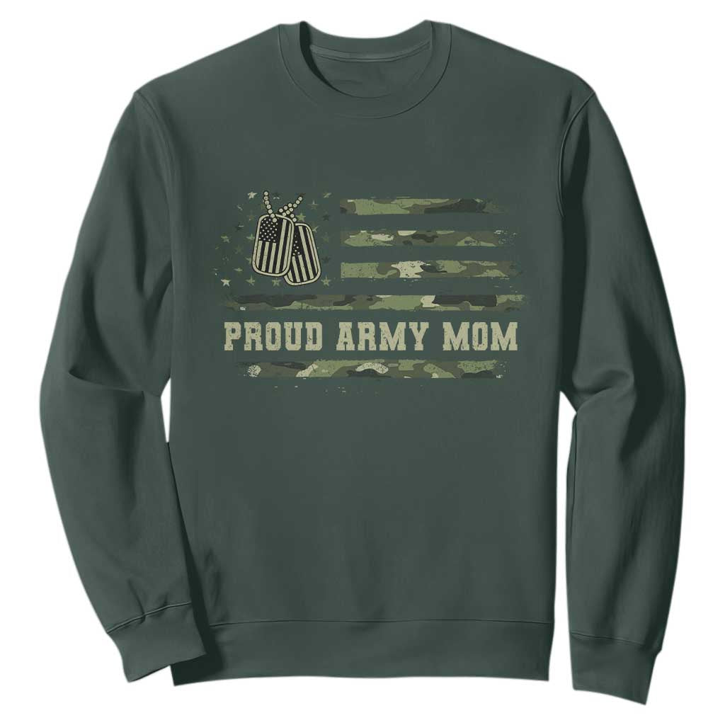 Proud Army Mom Sweatshirt Vintage Camo American Flag Veteran Mother's Day TS11 Dark Forest Green Print Your Wear