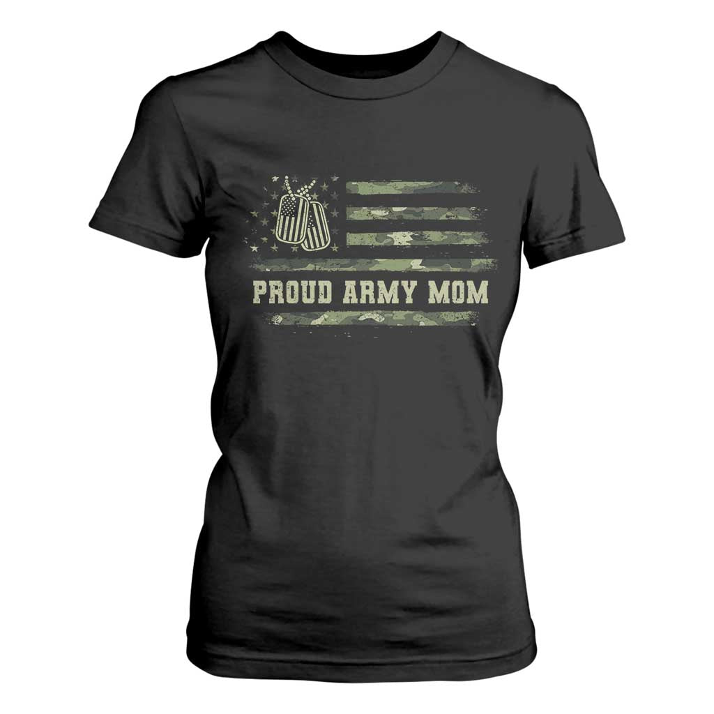 Proud Army Mom T Shirt For Women Vintage Camo American Flag Veteran Mother's Day TS11 Black Print Your Wear