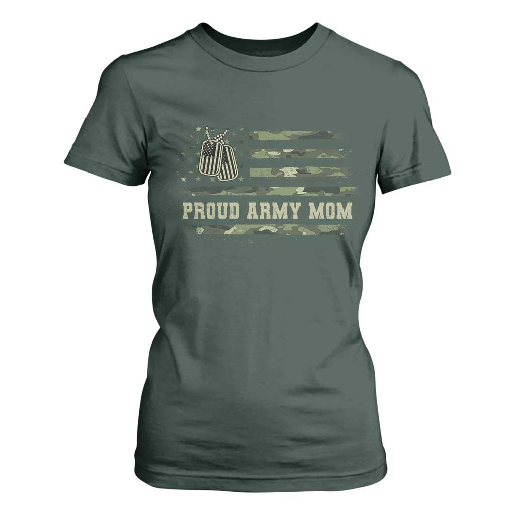Proud Army Mom T Shirt For Women Vintage Camo American Flag Veteran Mother's Day TS11 Dark Forest Green Print Your Wear