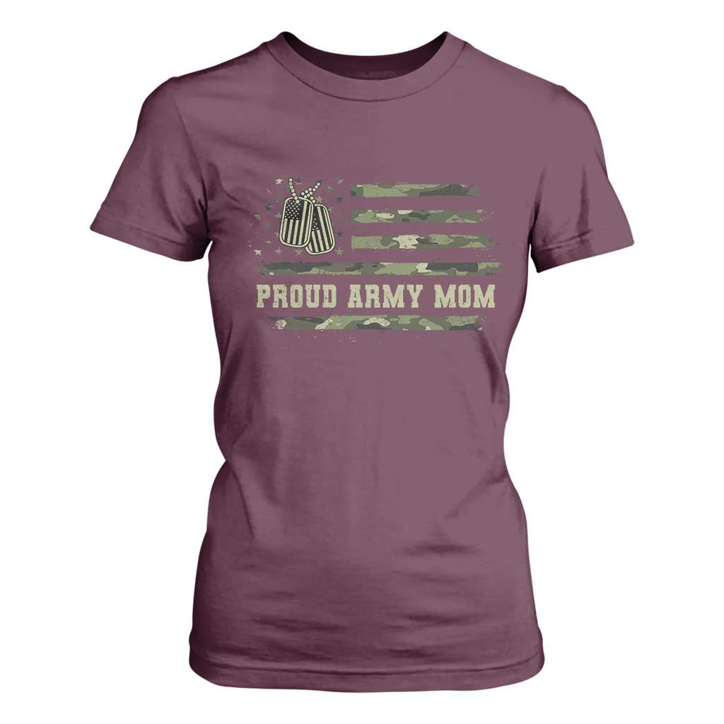 Proud Army Mom T Shirt For Women Vintage Camo American Flag Veteran Mother's Day TS11 Maroon Print Your Wear