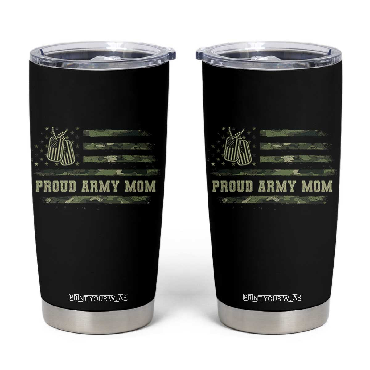 Proud Army Mom Tumbler Cup Vintage Camo American Flag Veteran Mother's Day TS11 Black Print Your Wear