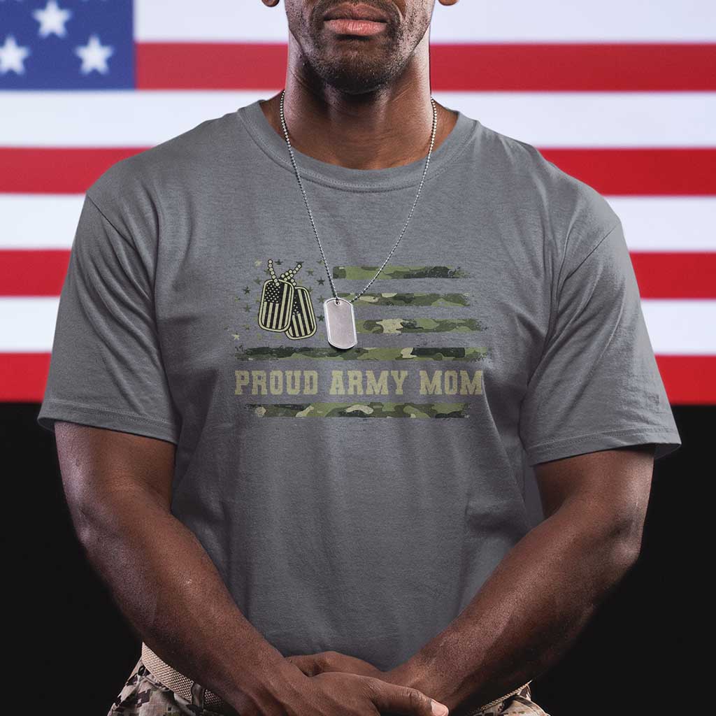 Proud Army Mom T Shirt Vintage Camo American Flag Veteran Mother's Day TS11 Charcoal Print Your Wear