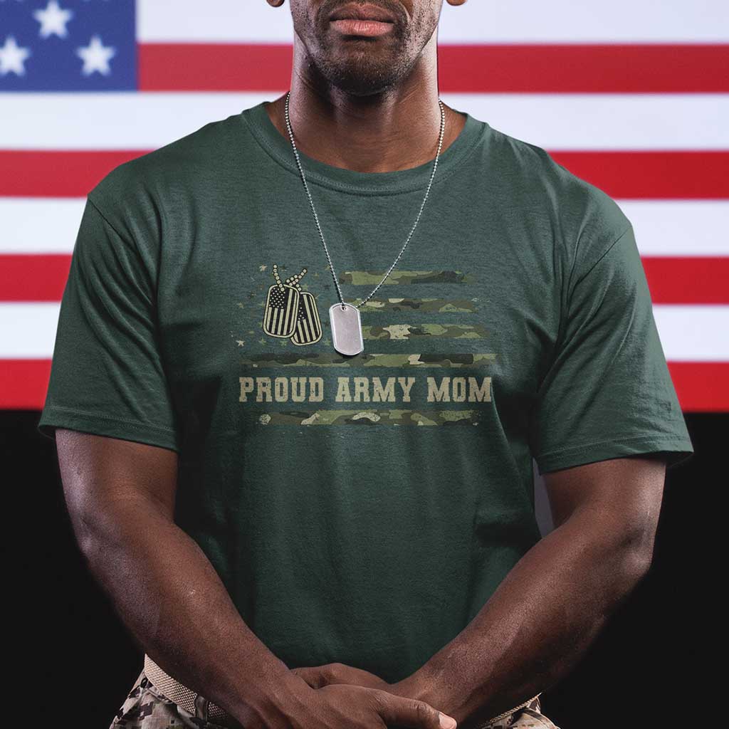 Proud Army Mom T Shirt Vintage Camo American Flag Veteran Mother's Day TS11 Dark Forest Green Print Your Wear