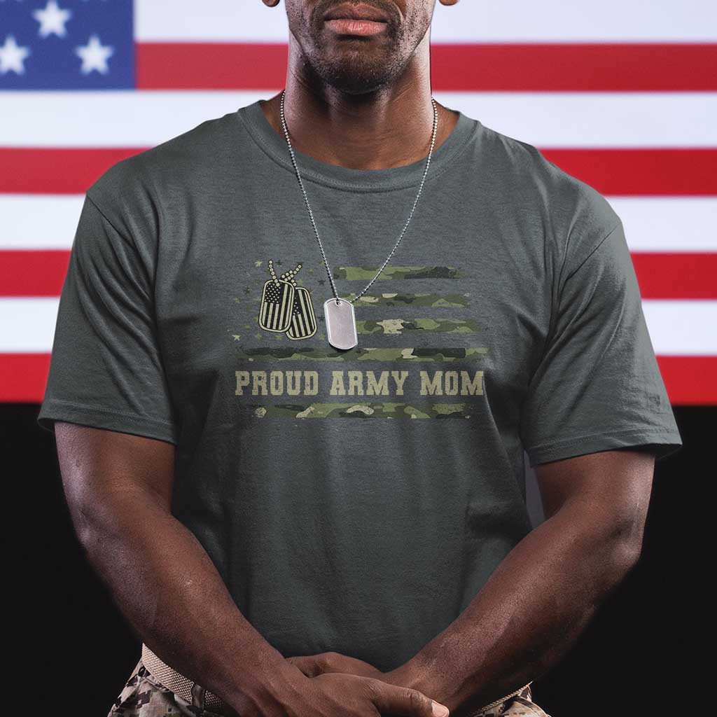 Proud Army Mom T Shirt Vintage Camo American Flag Veteran Mother's Day TS11 Dark Heather Print Your Wear