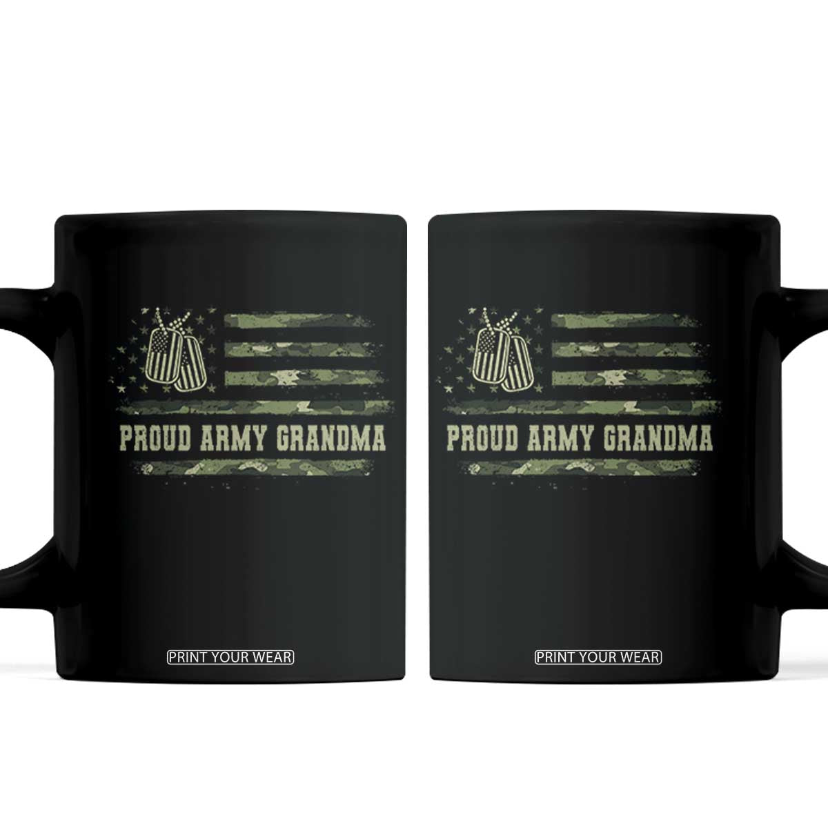 Proud Army Grandma Coffee Mug Vintage Camo American Flag Veteran TS11 Black Print Your Wear