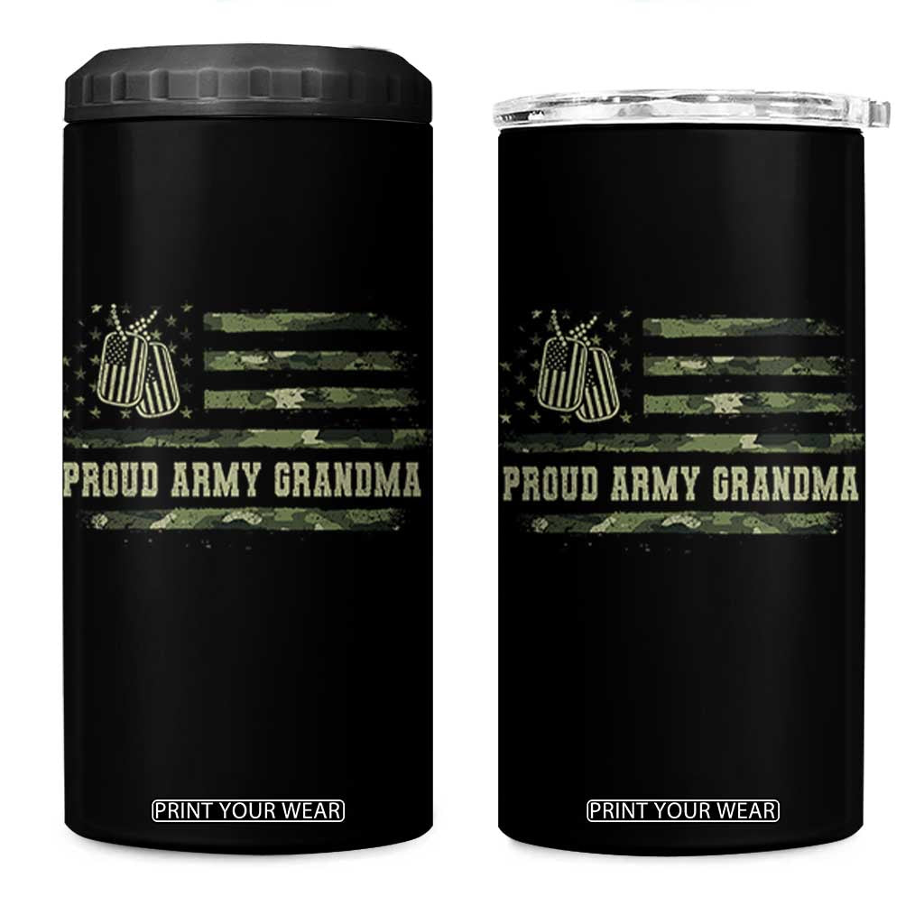 Proud Army Grandma 4 in 1 Can Cooler Tumbler Vintage Camo American Flag Veteran TS11 One Size: 16 oz Black Print Your Wear