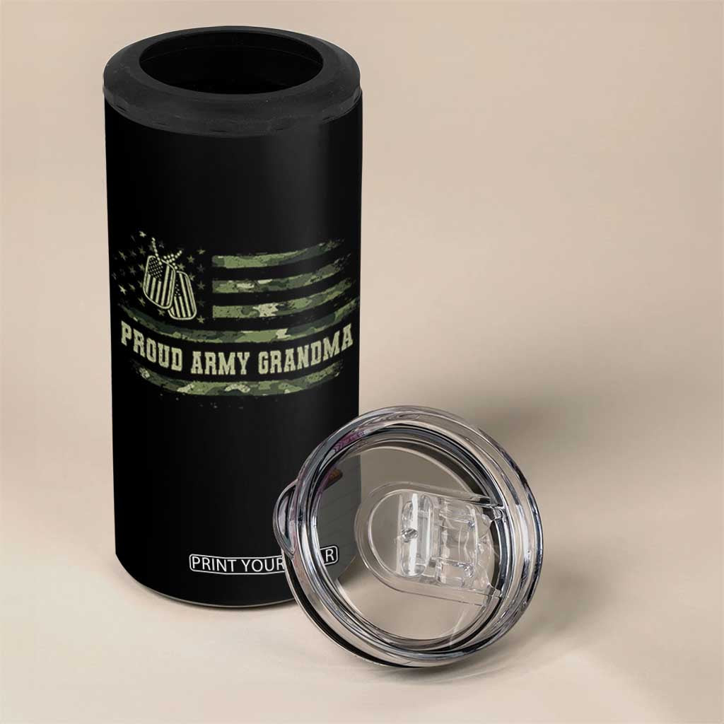 Proud Army Grandma 4 in 1 Can Cooler Tumbler Vintage Camo American Flag Veteran TS11 Print Your Wear