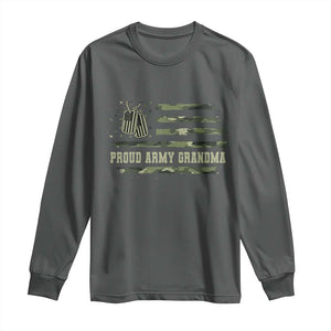 Proud Army Grandma Long Sleeve Shirt Vintage Camo American Flag Veteran TS11 Dark Heather Print Your Wear