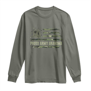 Proud Army Grandma Long Sleeve Shirt Vintage Camo American Flag Veteran TS11 Military Green Print Your Wear