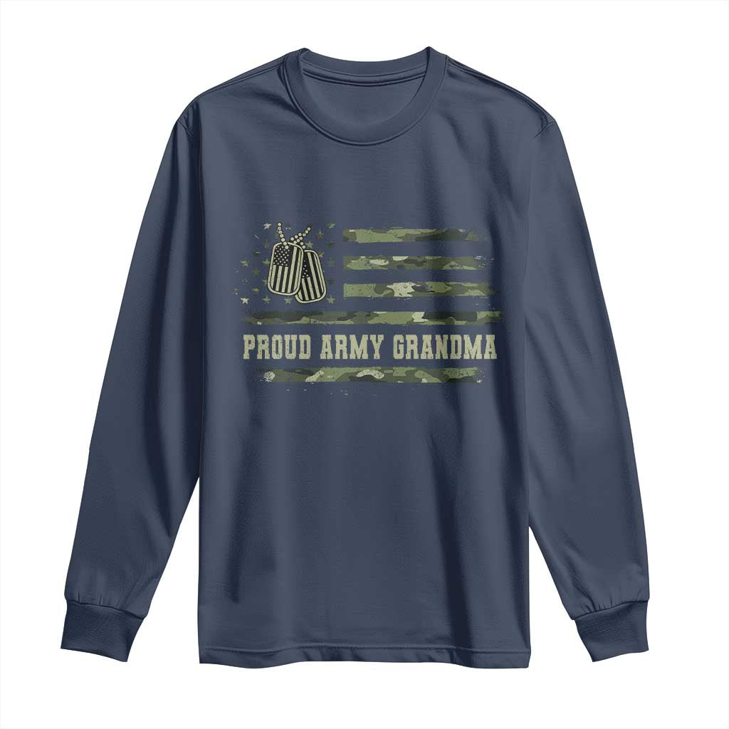 Proud Army Grandma Long Sleeve Shirt Vintage Camo American Flag Veteran TS11 Navy Print Your Wear