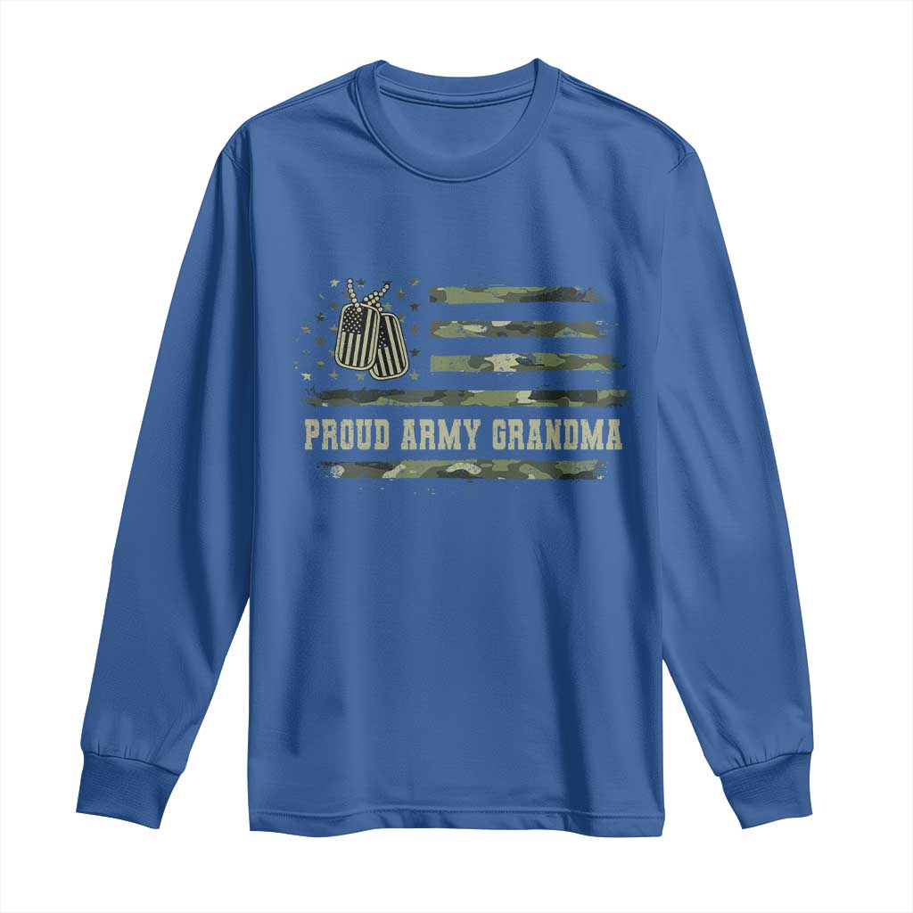 Proud Army Grandma Long Sleeve Shirt Vintage Camo American Flag Veteran TS11 Royal Blue Print Your Wear