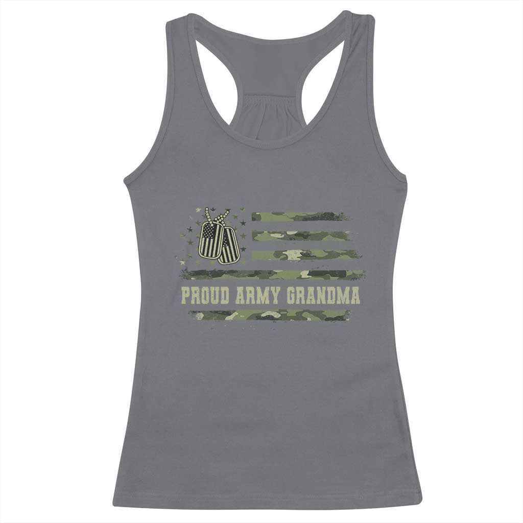 Proud Army Grandma Racerback Tank Top Vintage Camo American Flag Veteran TS11 Charcoal Print Your Wear