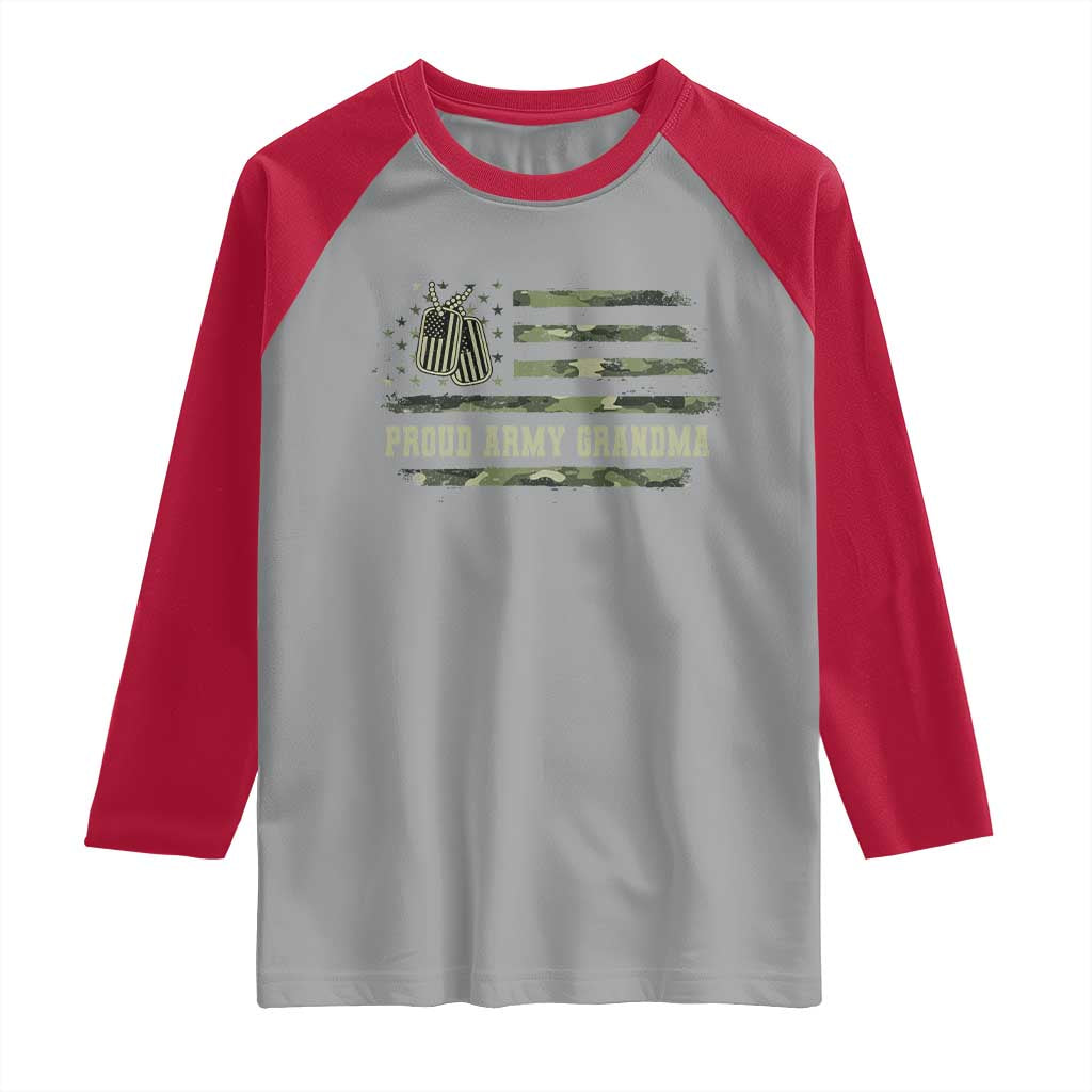 Proud Army Grandma Raglan Shirt Vintage Camo American Flag Veteran TS11 Sport Gray Red Print Your Wear