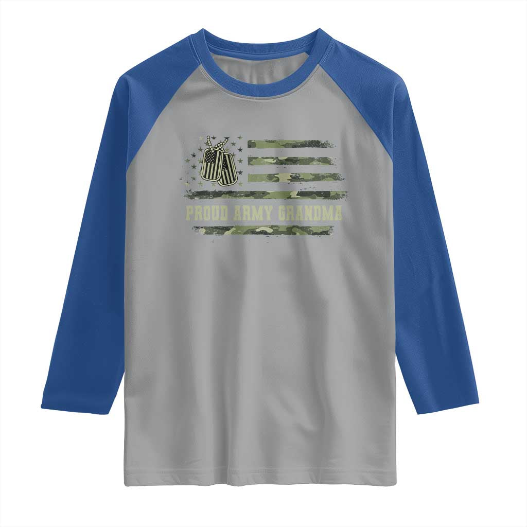 Proud Army Grandma Raglan Shirt Vintage Camo American Flag Veteran TS11 Sport Gray Royal Print Your Wear