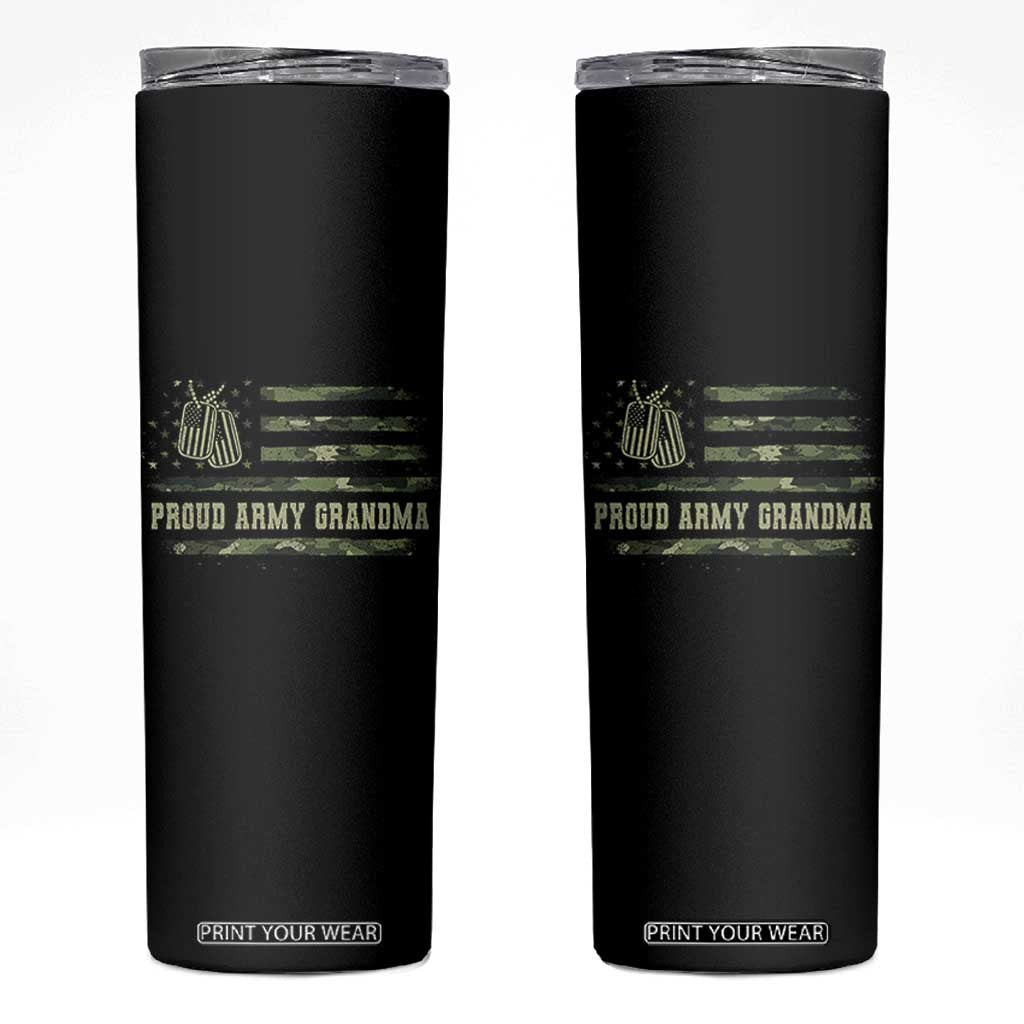 Proud Army Grandma Skinny Tumbler Vintage Camo American Flag Veteran TS11 Black Print Your Wear
