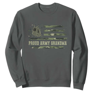 Proud Army Grandma Sweatshirt Vintage Camo American Flag Veteran TS11 Dark Heather Print Your Wear
