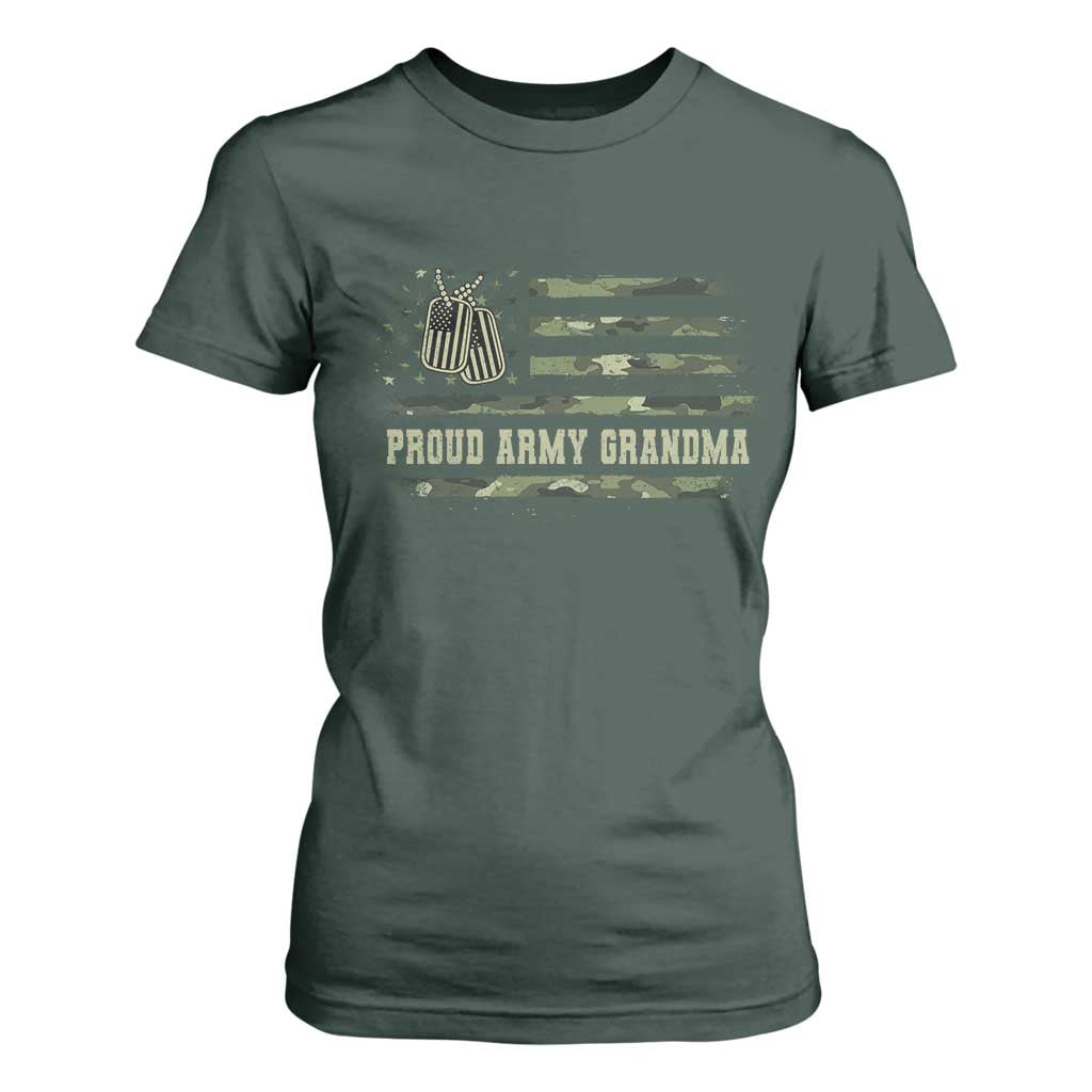 Proud Army Grandma T Shirt For Women Vintage Camo American Flag Veteran TS11 Dark Forest Green Print Your Wear