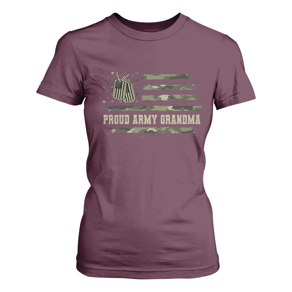 Proud Army Grandma T Shirt For Women Vintage Camo American Flag Veteran TS11 Maroon Print Your Wear