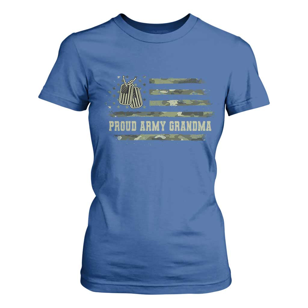Proud Army Grandma T Shirt For Women Vintage Camo American Flag Veteran TS11 Royal Blue Print Your Wear