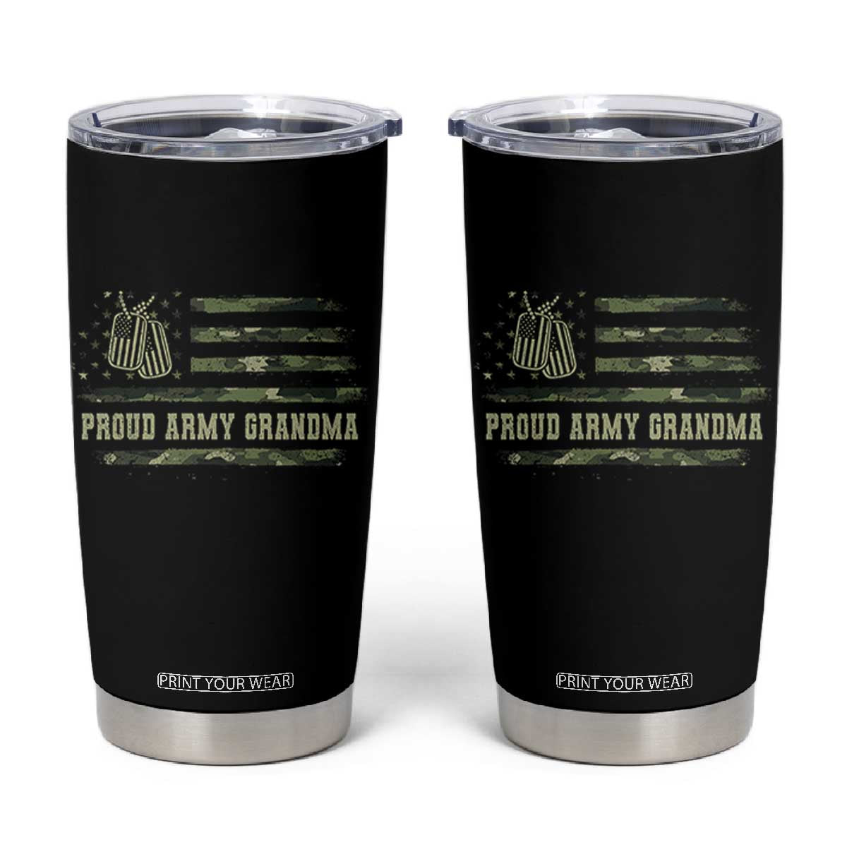 Proud Army Grandma Tumbler Cup Vintage Camo American Flag Veteran TS11 Black Print Your Wear