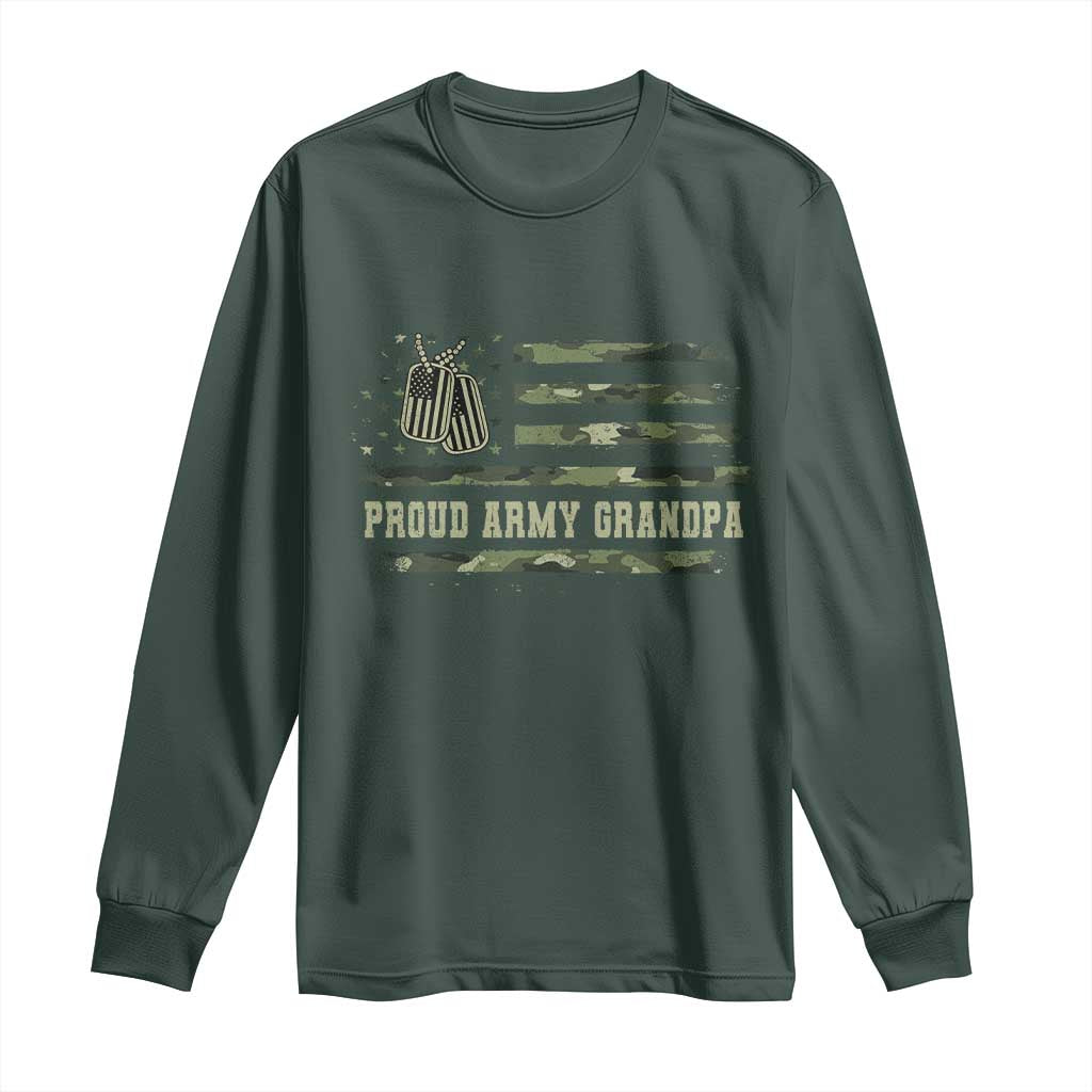 Proud Army Grandpa Long Sleeve Shirt Vintage Camo American Flag Veteran TS11 Dark Forest Green Print Your Wear