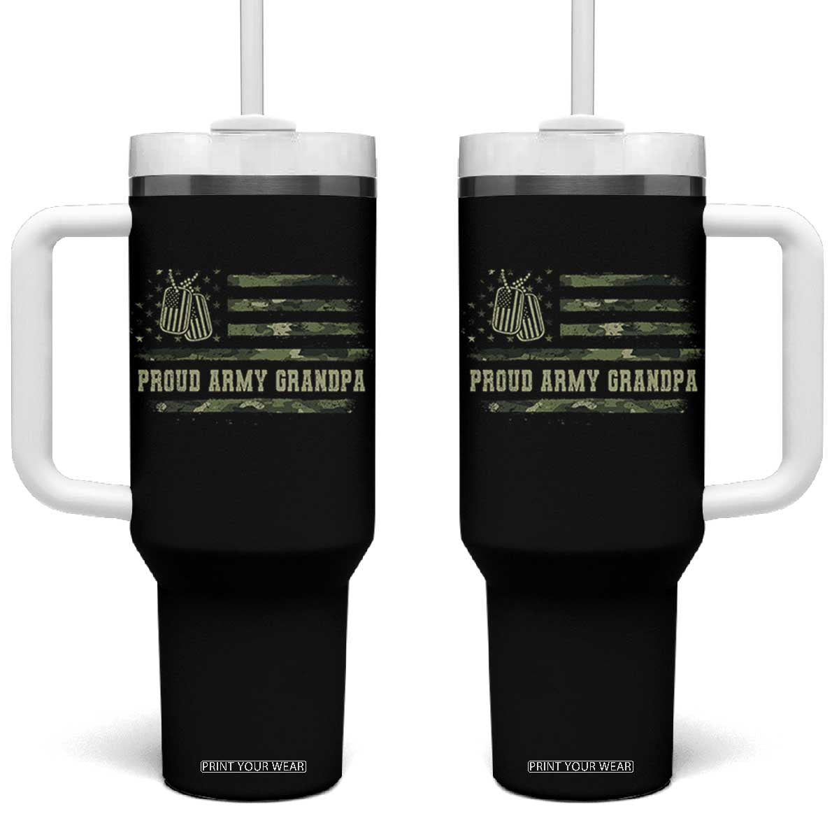 Proud Army Grandpa Tumbler With Handle Vintage Camo American Flag Veteran TS11 One Size: 40 oz Black Print Your Wear