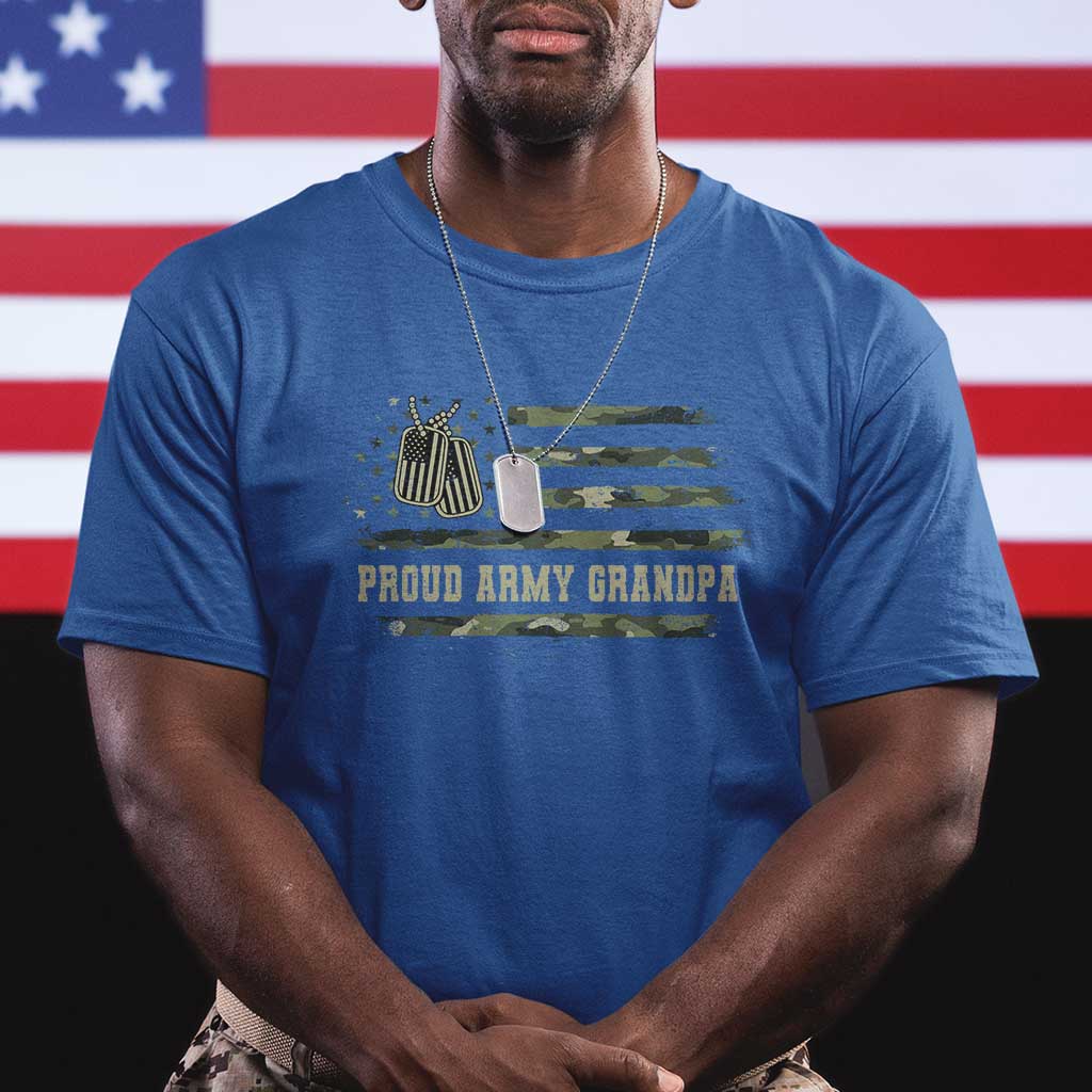 Proud Army Grandpa T Shirt Vintage Camo American Flag Veteran TS11 Royal Blue Print Your Wear