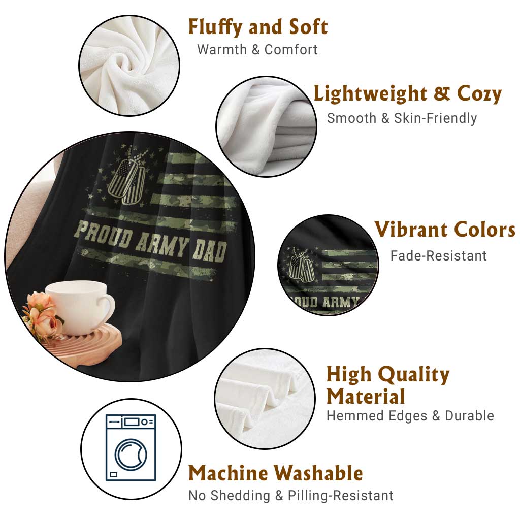Proud Army Dad Throw Blanket Vintage Camo American Flag Veteran Father's Day TS11 Print Your Wear