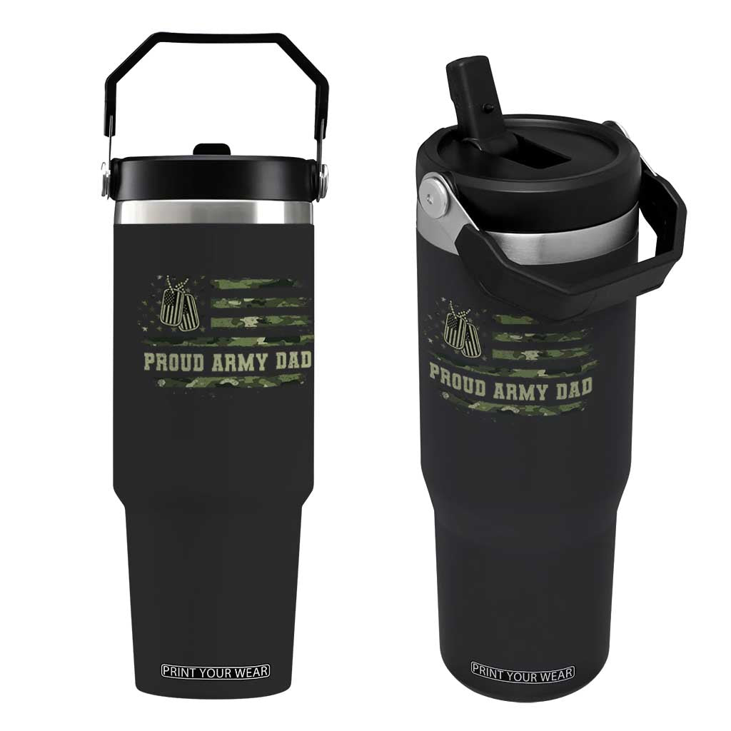 Proud Army Dad Flip Straw Tumbler Vintage Camo American Flag Veteran Father's Day TS11 One Size: 30 oz Black Print Your Wear