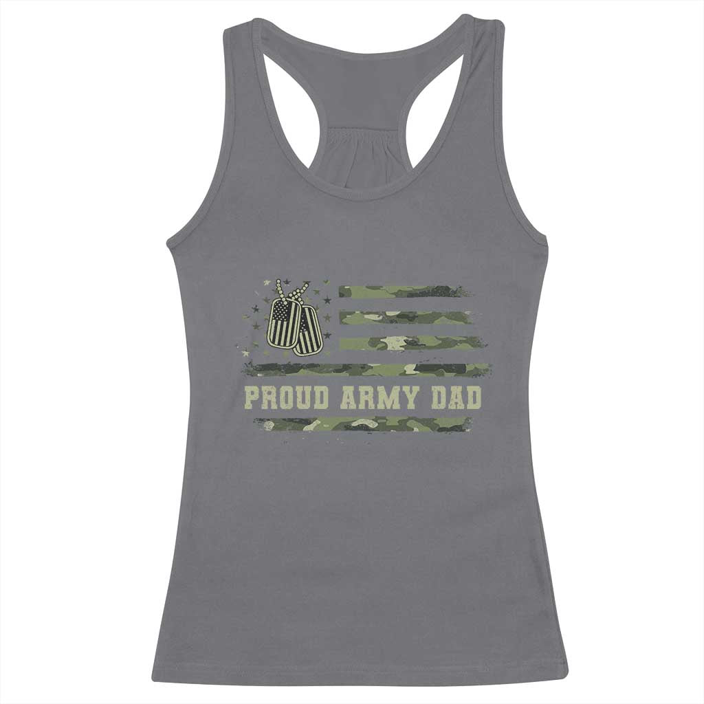 Proud Army Dad Racerback Tank Top Vintage Camo American Flag Veteran Father's Day TS11 Charcoal Print Your Wear