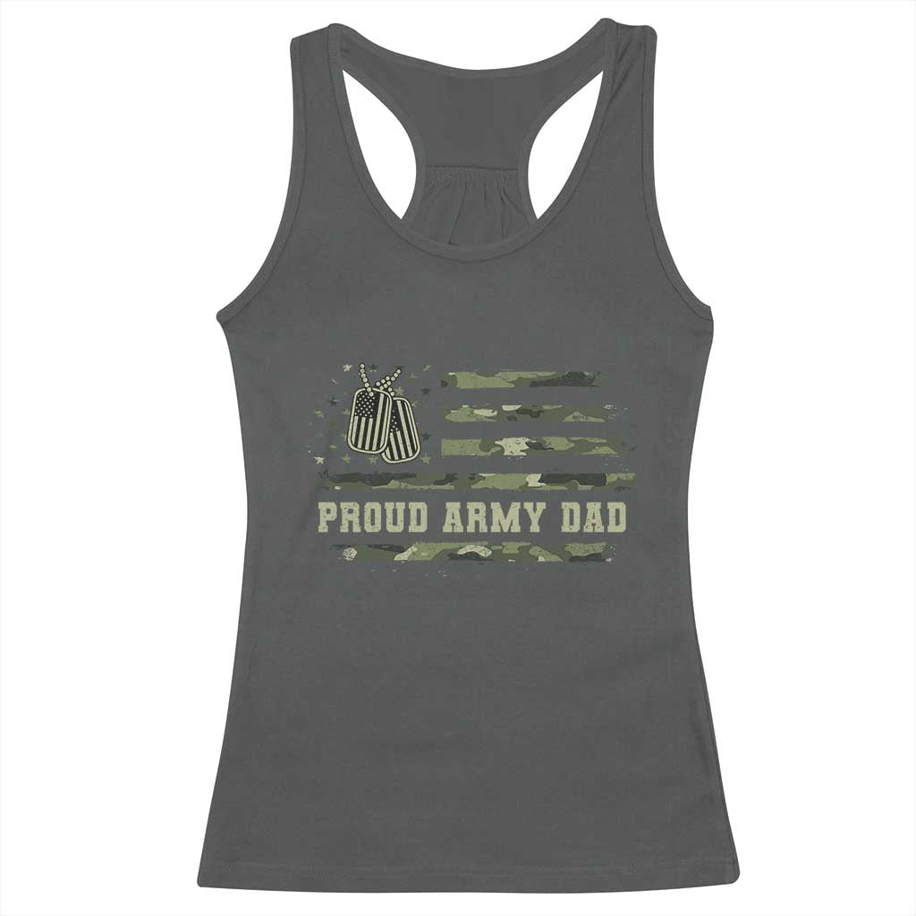 Proud Army Dad Racerback Tank Top Vintage Camo American Flag Veteran Father's Day TS11 Dark Heather Print Your Wear