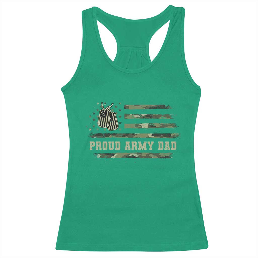 Proud Army Dad Racerback Tank Top Vintage Camo American Flag Veteran Father's Day TS11 Irish Green Print Your Wear