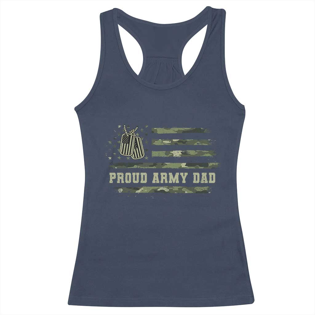Proud Army Dad Racerback Tank Top Vintage Camo American Flag Veteran Father's Day TS11 Navy Print Your Wear