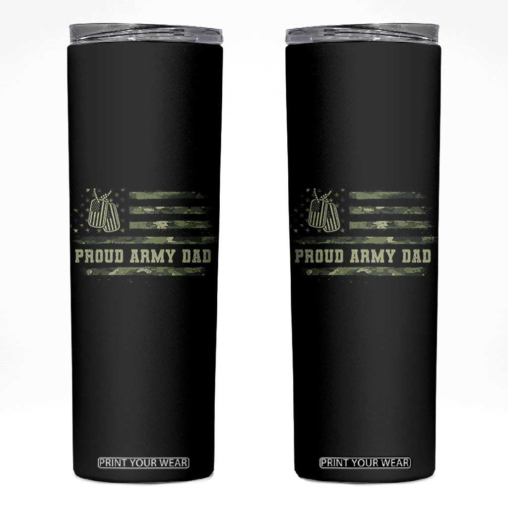 Proud Army Dad Skinny Tumbler Vintage Camo American Flag Veteran Father's Day TS11 Black Print Your Wear