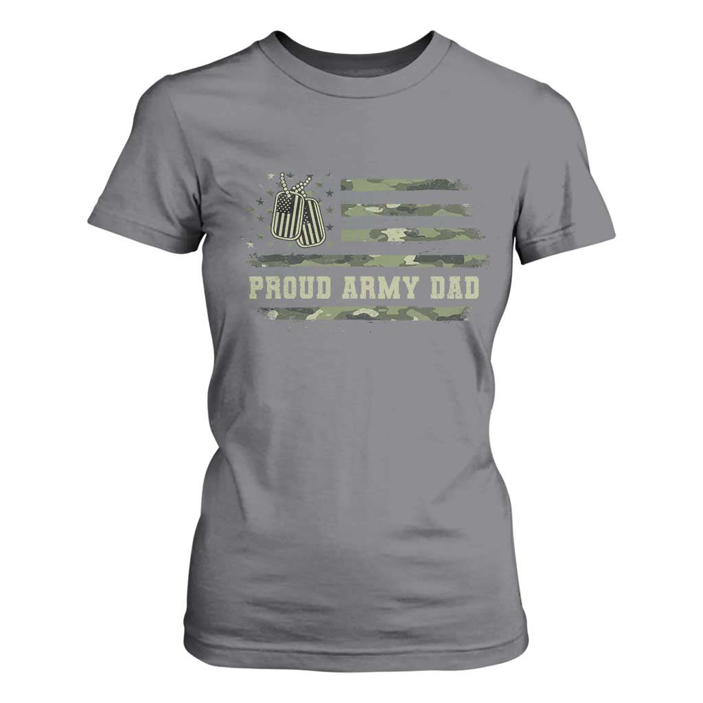 Proud Army Dad T Shirt For Women Vintage Camo American Flag Veteran Father's Day TS11 Charcoal Print Your Wear