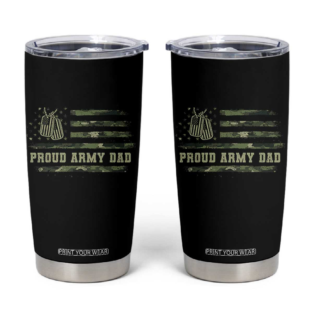 Proud Army Dad Tumbler Cup Vintage Camo American Flag Veteran Father's Day TS11 Black Print Your Wear