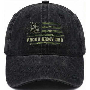 Proud Army Dad Washed Cotton Baseball Cap Vintage Camo American Flag Veteran Father's Day