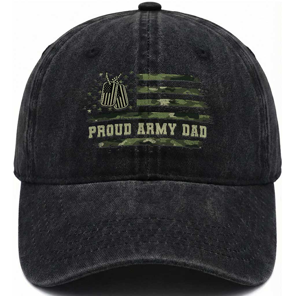 Proud Army Dad Washed Cotton Baseball Cap Vintage Camo American Flag Veteran Father's Day