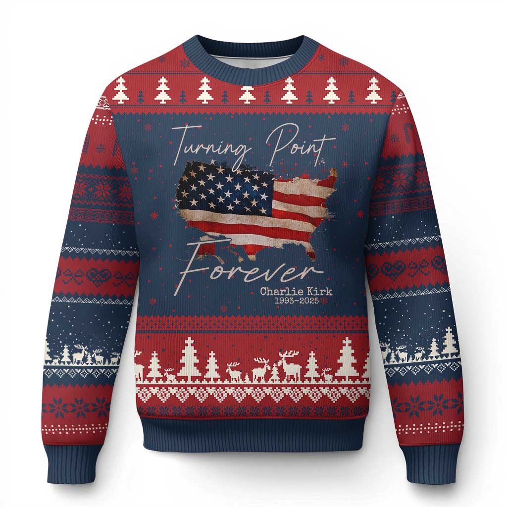 Turning Point Forever Ugly Christmas Sweater Patriotic American Map Vintage USA Flag TS11 Navy Red Print Your Wear