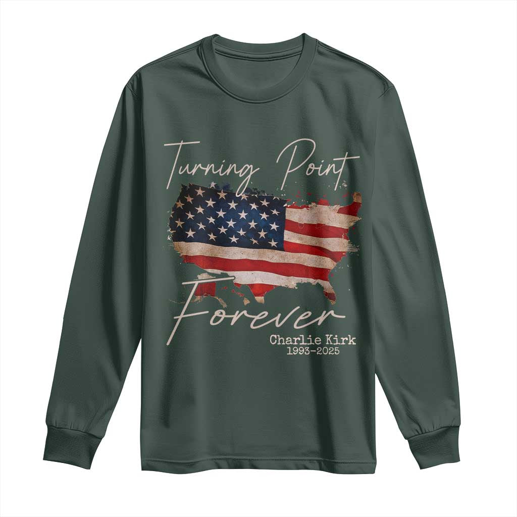 Turning Point Forever Long Sleeve Shirt Patriotic American Map Vintage USA Flag TS11 Dark Forest Green Print Your Wear