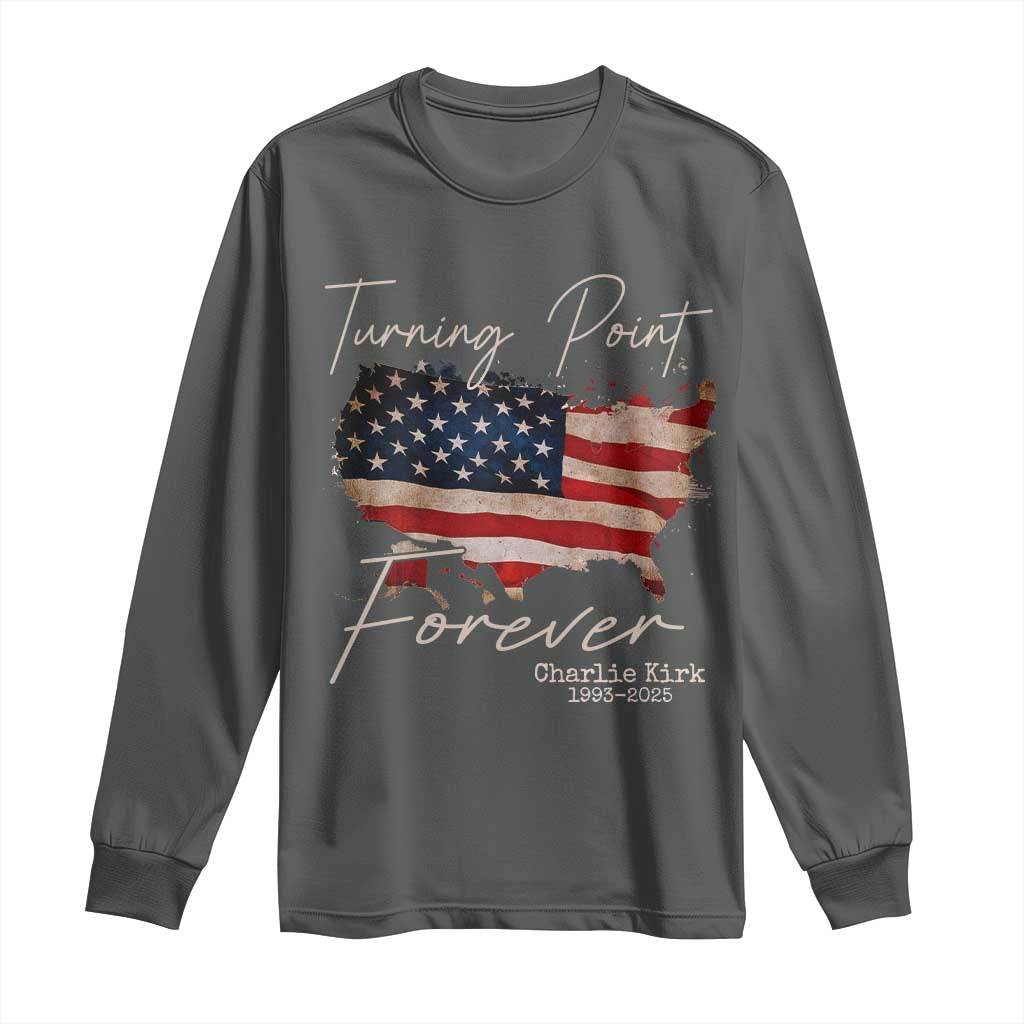 Turning Point Forever Long Sleeve Shirt Patriotic American Map Vintage USA Flag TS11 Dark Heather Print Your Wear