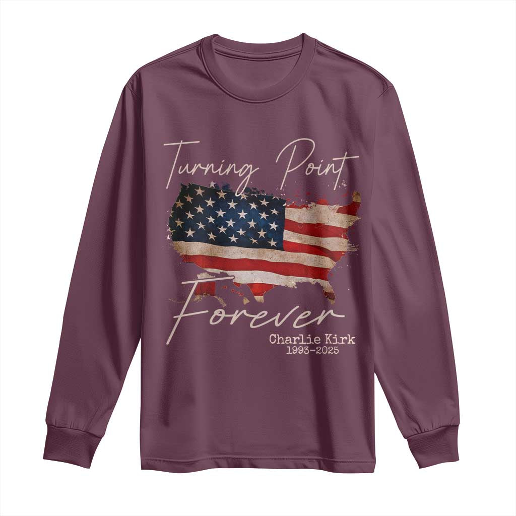 Turning Point Forever Long Sleeve Shirt Patriotic American Map Vintage USA Flag TS11 Maroon Print Your Wear