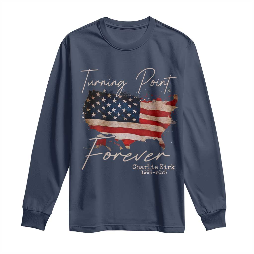 Turning Point Forever Long Sleeve Shirt Patriotic American Map Vintage USA Flag TS11 Navy Print Your Wear